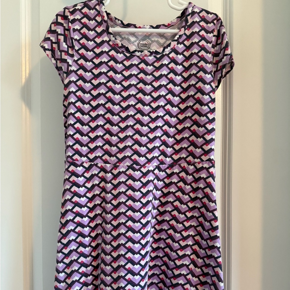 Wonder Nation Geometric Pattern Dress - Pink and Gray - Size M (7-8) - Preloved